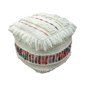 Proto Boho Wool Pouf Ivory - Christopher Knight Home: Stuffed Floor Cushion, Bohemian Decor, No Assembly Required - 1 of 4