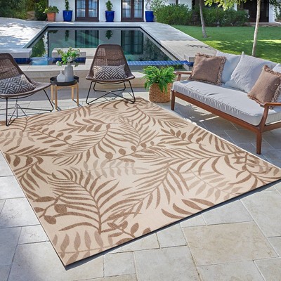 Sand Havana Botanical Leaf Indoor/Outdoor Flatweave Area Rug 6' x 9'
