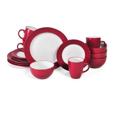 Pfaltzgraff Harmony 16-Piece Stoneware Dinnerware Set, Red, Includes Plates, Bowls, Mugs, Everyday Tableware, Home Décor Statement Housewarming Gifts