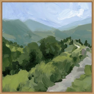 Tree Lined Path Landscape Canvas Print with Brown Frame