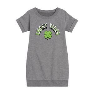 - Instant Message - St. Patrick's Day Lucky Vibes Graphic Short Sleeve Fleece Dress - 1 of 4