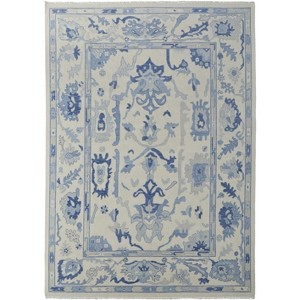 Ivory and Blue Wool Floral Hand Knotted Area Rug With Fringe - 1 of 4