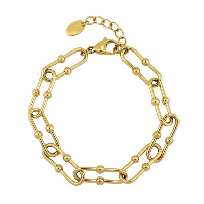 Slate by Rebl Paperclip Bead Accent Chain Bracelet  18K Gold Plated Stainless Steel