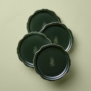 Set of 4 7" Stoneware Carved Ribbed Edge Appetizer Plate Tree Icon Green - Hearth & Hand™ with Magnolia - 1 of 4