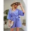 Rompers for Women 2023 Summer Casual V Neck Short Jumpsuits Belted Wrap Flared Half Sleeve Waist Tie Romper - 2 of 4