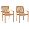 vidaXL 2 pcs Patio Chairs with Cushions, Stackable Retro Style Patio Furniture, Durable & Weather-Resistant Fine Sanded Teak Hard Wood - Beige - 2 of 4