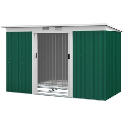 Green and White Metal Garden Storage Shed with Windows
