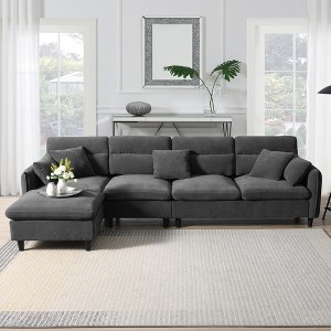 Whisen Modern L-shaped Convertible Sectional Sofa, 5-seat Cloud Chenille Indoor Furniture with Ottoman - 1 of 4