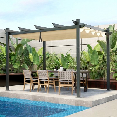 Beige Aluminum Retractable Pergola Canopy with Metal Frame