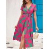Floral Wrap Beach Dress for Women Summer Maxi Dress with Tie Waist V Neck Slit Flowy Dress Polka Dress High Waist Beach Cover Up - 4 of 4