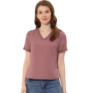 Allegra K Women's Casual V Neck Short Sleeve Semi-Sheer Swiss Dots Blouse - 1 of 4