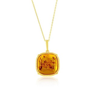 Simona Sterling Silver, Square Amber 18" Pendant Necklace - Gold Plated - Brown - 1 of 2