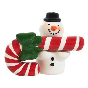Ganz 3.5 Inch Snowman/Candy Cane Salt And Pepper Shakers Red/White Cane Top Hat Salt And Pepper Shakers - 1 of 3