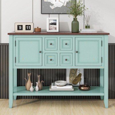 CAVINAS Modern Console Table with 4 Small  Drawers and 2 Large Cabinets,46 inch Rectangle  Entryway Table for Living Room,Hallway