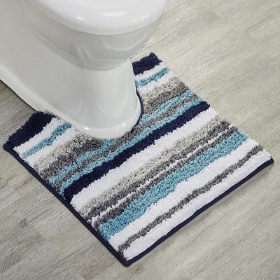 Griffie Blue and Gray Polyester Striped Bath Rug Set