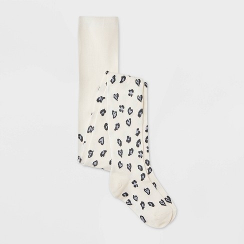 Girls' Cotton Heart Leopard Printed Tights - Cat & Jack™ Cream : Target