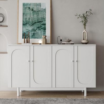 Modern Sideboard Decorative Storage Cabinet, CENGHU Wooden Conle Table Coffee Bar Cabinet with 4-Door Intaglio for Living Room, Kitchen, Bedroom