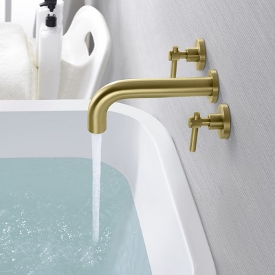 Brushed Gold Wall Mount Tub Faucet with Double Handles