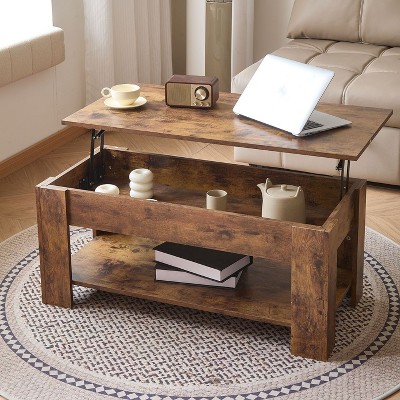 NicBex Vintage Lift-Top Storage Coffee Table with Large Hidden Storage & Open Shelf,Wooden Tea table Center Table for Living Room,Study