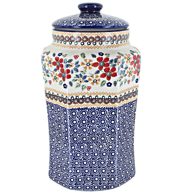 Blue Rose Polish Pottery P177 Manufaktura Large Canister with Seals, 1 of 2