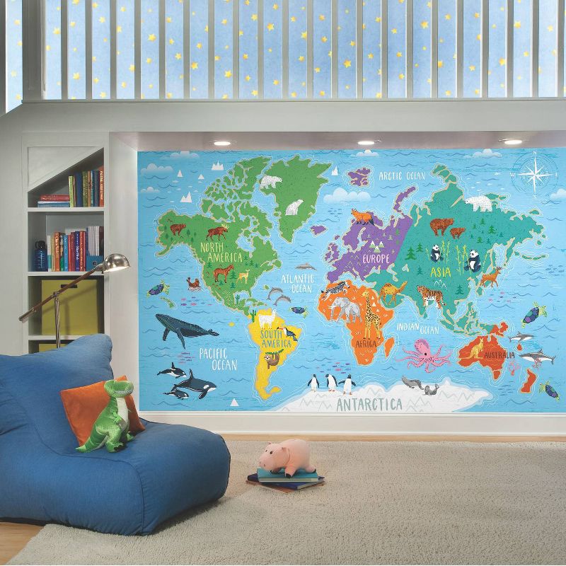 World Map Wall Mural Blue/Green - RoomMates, 4 of 5