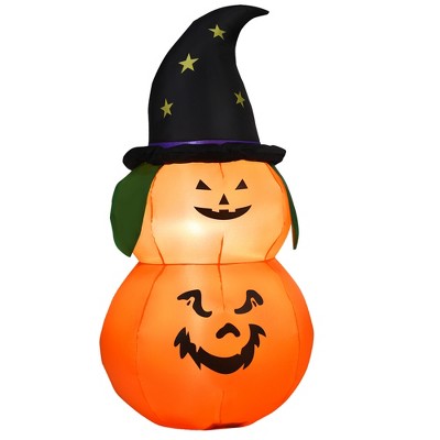 5 Ft Black and Orange Inflatable Pumpkin with Witch Hat