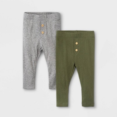 Image of Baby 2pk Rib Leggings - Cat & Jack™ Olive/Gray 3-6M