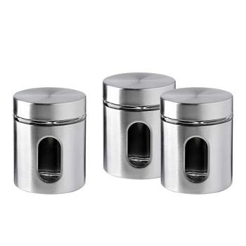 WHOLE HOUSEWARES Brushed Stainless Steel and Glass Canister with Window for Spices