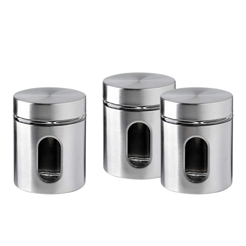 WHOLE HOUSEWARES Brushed Stainless Steel and Glass Canister with Window for Spices, 1 of 5