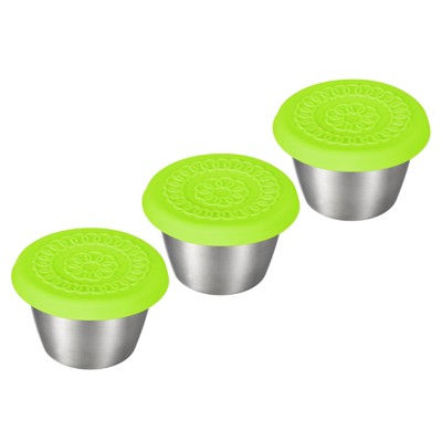 Unique Bargains Stainless Steel Snack Salad Dressing Container with Silicone Lids 3 Pcs