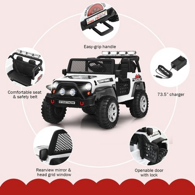 White 12V Kids Ride-On Truck with Remote Control and LED Lights