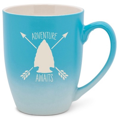 100 North Arrow Head 10 Ounce Blue and White Two Toned Ombre, Comfortably Fits Your Hands, Ceramic Tea Coffee Cup Mug, Adventure Awaits