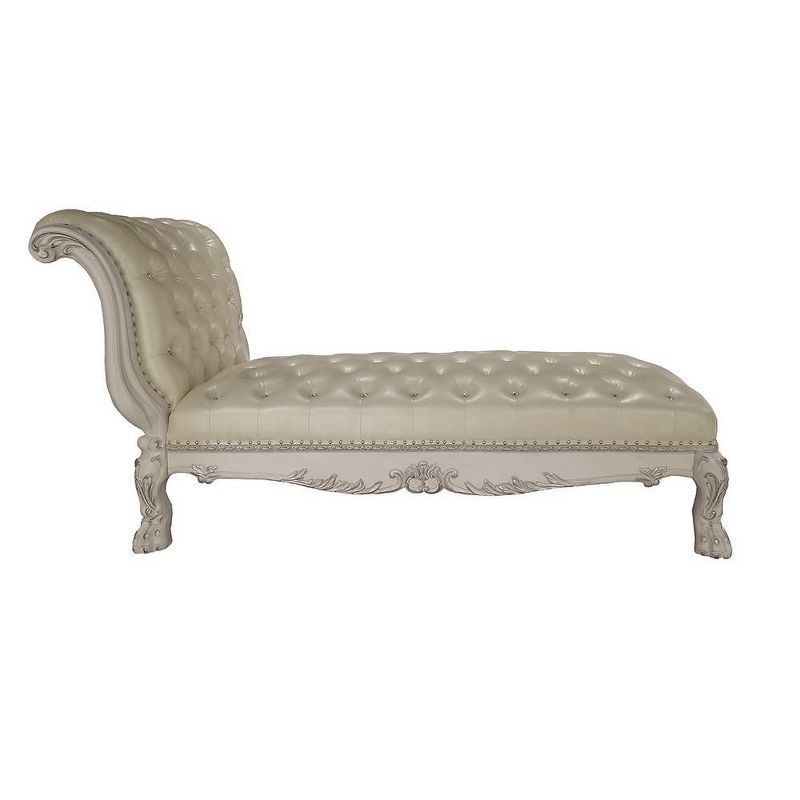 82&#34; Dresden Chaise Lounge Leather Aire and Bone White Finish - Acme Furniture, 4 of 8