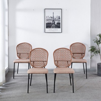 NicBex Set of 4 Rattan Backrest Dining Chair Modern Upholstered Padded Seat Side Chair with Metal Legs for Dining Room