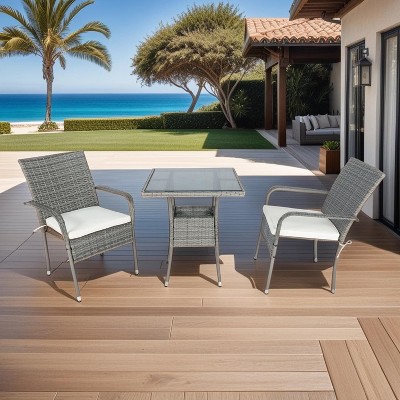 Angel Sar 3 Piece, Rattan Outdoor Furniture Patio Set, Wicker Patio Furniture for Poolside, Garden