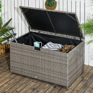 YOOCOZZ Outsunny 113 Gallon Rattan Deck Box - Waterproof Indoor/Outdoor Storage - Gray - 1 of 4