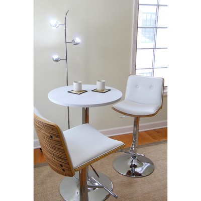 Contemporary Scandinavian Adjustable Round Wood & Chrome Bar Table