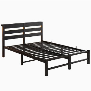 NicBex  Bed Frame with Headboard,LED Lights and Charging Station for Adults,Boys,Girls,Brown/Black - 1 of 4