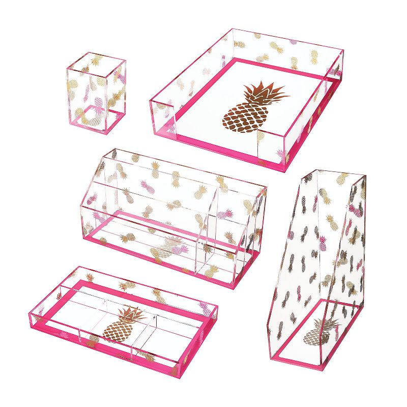 Deflect-O Deflecto Desklarity 5-Piece Desk Set Precisely Pineapple Pink/Metallic Gold (DEF-41695) , 2 of 4