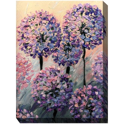 Cottage Garden West of The Wind Artistic Allium Purple, Pink 40 x 30 Inch Waterproof Gallery Wrapped Canvas, Outdoor Garden, Yard, Patio All Weather