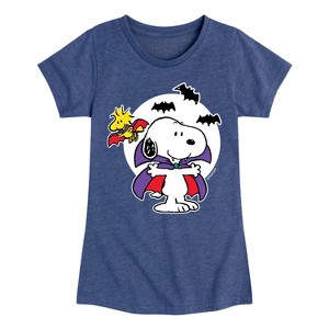 Girls' - Peanuts - Snoopy Woodstock Vampire Fitted Short Sleeve Graphic T-Shirt - 1 of 4