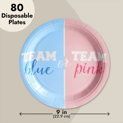 Team Blue and Pink Disposable Paper Plates for Gender Reveal Parties
