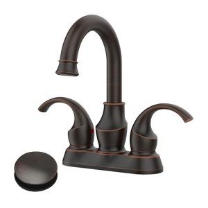 Cobbe Oil Rubbed Bronze Bathroom Faucet 2-Handle with 360 Degree Rotating Spout, 4-inch Centerset Vanity Sink with Pop-Up Drain and Supply Hoses - 1 of 4