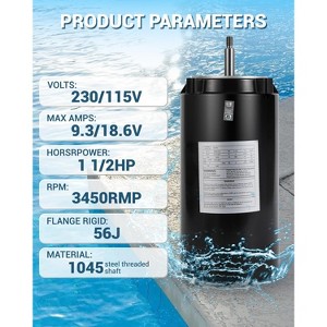 UST1152, 1.5 HP 3450RMP Pool Pump Motor & Seal Kit, Up-Rated 56J Frame, Compatible For Hayward Super, Super II, Max Flow, Northstar Pumps - 1 of 4