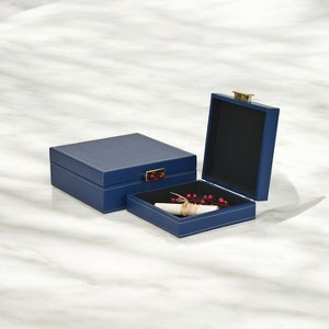 Cheung's Lithos Vintage Square Style Set of 2 Boxes with Stitched Accents & Gold Handles - Blue - 1 of 4
