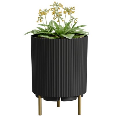 Sevobal Planters, Round Flower Pot with Stand, Mid-Century Modern Home Decor for Balcony Garden, Black, 14.8"*14.8"*20.3"