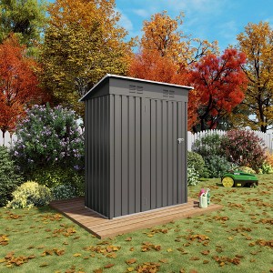 PAGED 5X3 FT Metal Outdoor Storage Shed with Pitched Roof,Tool Shed with Lockable Doors,Compact Metal Garden Shed for Sundries,Gray - 1 of 4