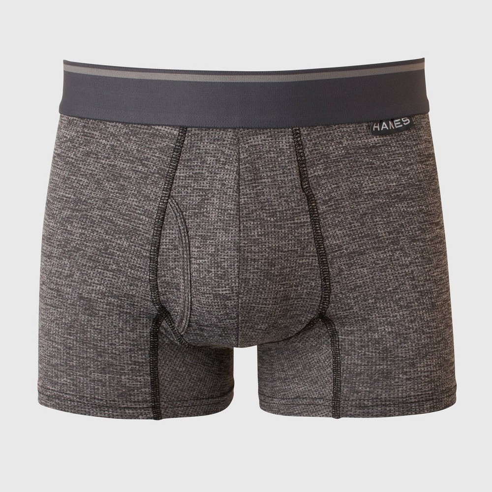 size small Hanes Premium Men's Breathable Mesh Comfort Flex Fit Boxer Trunk - Black/Gray S