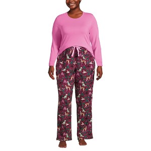 Lands' End Women's Pajama Set Knit Long Sleeve T-Shirt and Flannel Pants - 1 of 3