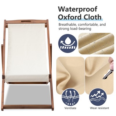 Eucalyptus Wood Foldable Outdoor Sling Chairs with White Polyester